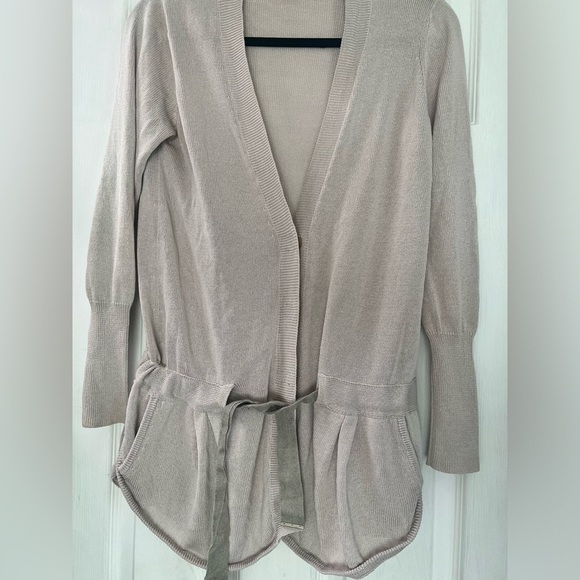 Brunello Cucinelli Beige Knit Belted Button Front Cardigan Elegant Sweater large - Picture 3 of 6